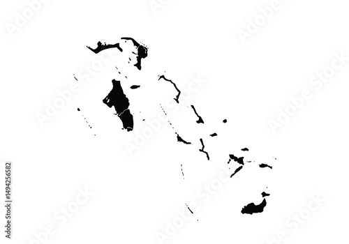 Bahamas silhouette. This image shows the black silhouette of Bahamas map, highlighting its geographic form and borders. Vector clipart illustration design.