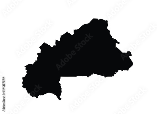 Burkina Faso silhouette. This image depicts the black silhouette of the Burkina Faso map, highlighting its geographical shape and borders. Vector clipart illustration design.
