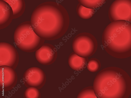 Colorful Floating Soft Balls Background. Red pearls flew in the sky. Abstract trendy stylish wallpaper background. 3D illustration. Vector pattern of red flying balls on a red background.