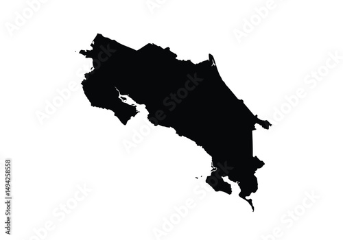 Costa Rica silhouette. This image shows the black silhouette of Costa Rica map, emphasizing its geographical shape and borders. Vector clipart illustration design.