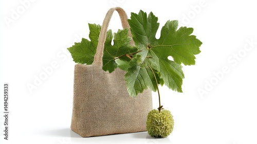 Osage Orange and Leaves in a Burlap Bag on White