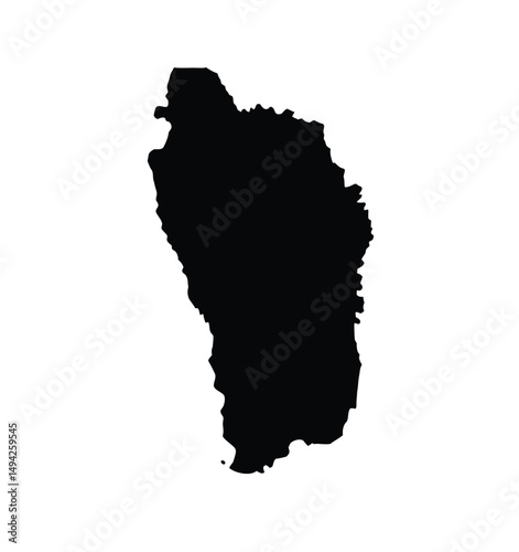 Dominica silhouette. This image shows the black silhouette of Dominica map, emphasizing its geographical shape and borders. Vector clipart illustration design.