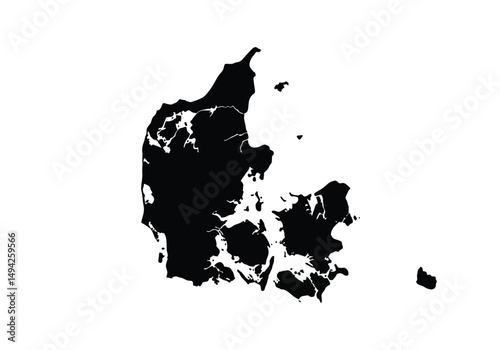 Denmark silhouette. This image presents the dark outline of the Denmark map, emphasizing its geographical shape and borders. Vector clipart illustration design.