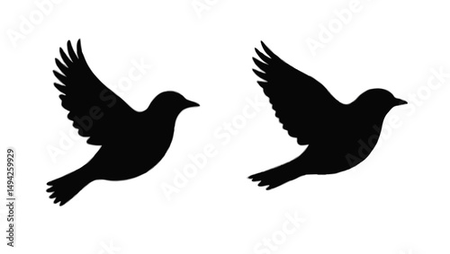 Black bird silhouettes flying in the sky. Elegant avian shapes on white background, perfect for nature themes, freedom concepts, wildlife art, vector designs, or minimalist tattoo ideas