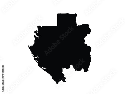Gabon silhouette. This image illustrates the black outline of the Gabon map, with its country geographical shape and borders. Vector clipart illustration design.