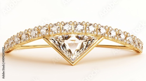 Gold diamond ring, studio shot, white background, jewelry advertisement