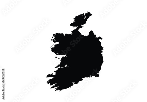 Ireland silhouette. This image shows the black silhouette of the Ireland map, highlighting its geographical shape and borders. Vector clipart illustration design.