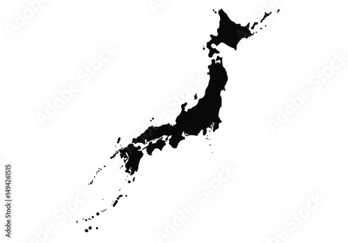 Japan silhouette. This image shows the black silhouette of the Japan map, highlighting its geographical shape and borders. Vector clipart illustration design.