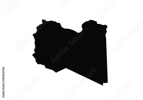 Libya silhouette. This image shows the black silhouette of Libya map, highlighting its geographical shape and borders. Vector clipart illustration design.