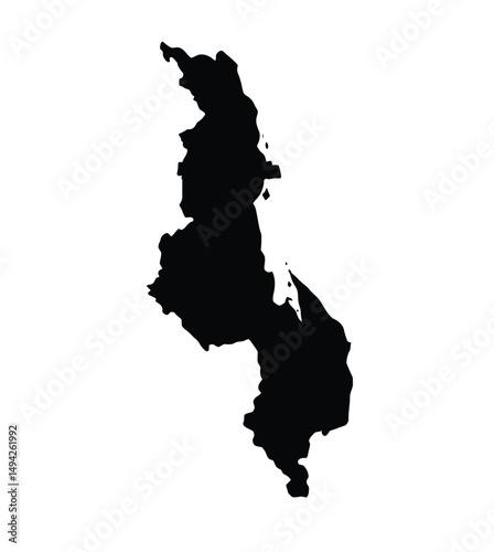 Malawi silhouette. This image shows the black silhouette of Malawi map, highlighting its geographical shape and borders. Vector clipart illustration design.