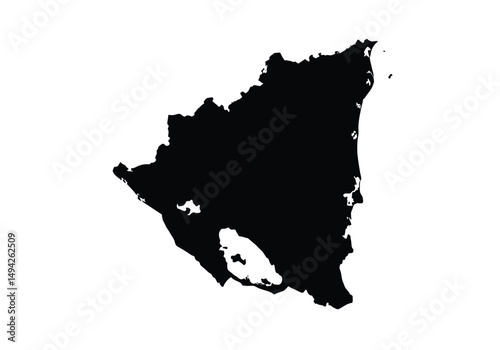 Nicaragua silhouette. This image shows the black silhouette of the Nicaragua map, highlighting its geographical shape and borders. Vector clipart illustration design.