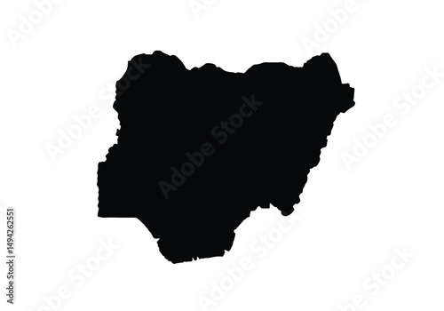 Nigeria silhouette. This image shows the black silhouette of the Nigeria map, highlighting its geographical shape and borders. Vector clipart illustration design.