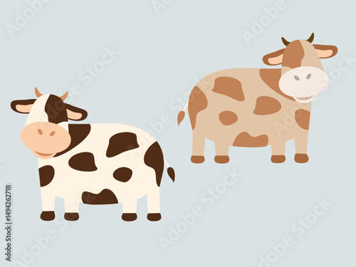 Two cow illustration. Cute animal cartoon. Can be used for wallpaper