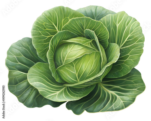 Fresh Green Cabbage Closeup with Veined Leaves