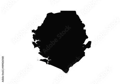 Sierra leone silhouette. This image shows the black silhouette of the Sierra Leone map, with its country geographical shape and borders. Vector clipart illustration design.