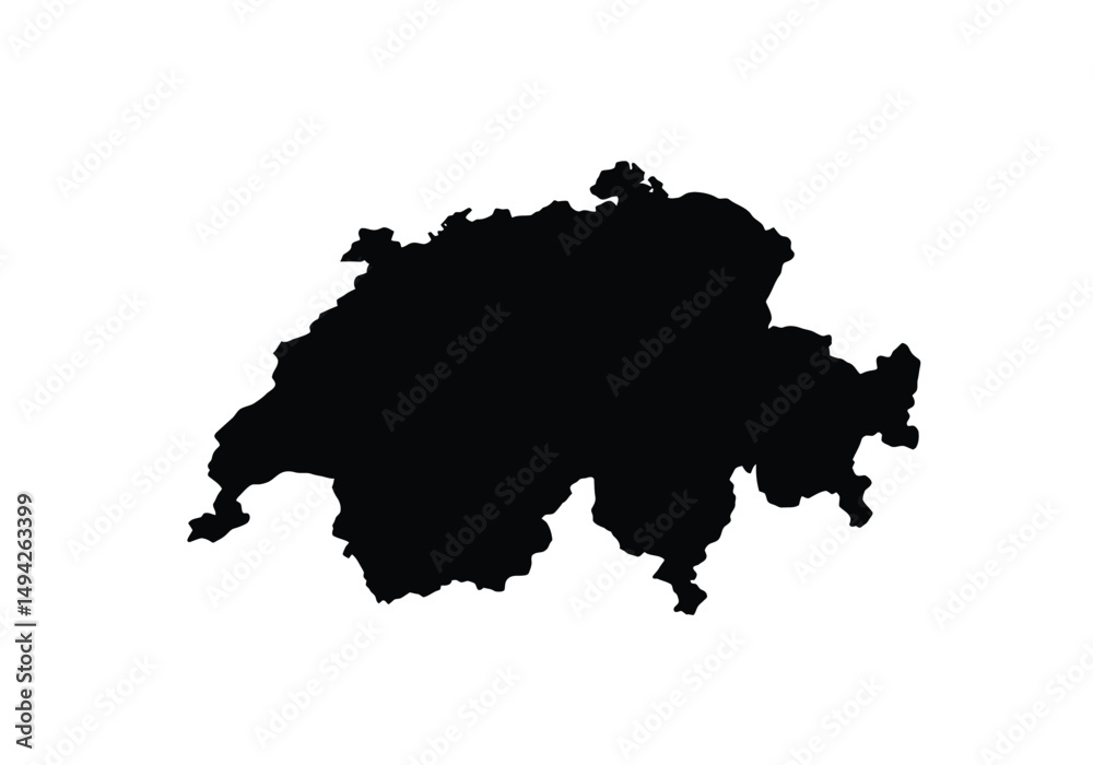 Obraz premium Switzerland silhouette. This image shows the black silhouette of the Switzerland map, with its country geographical shape and borders. Vector clipart illustration design.