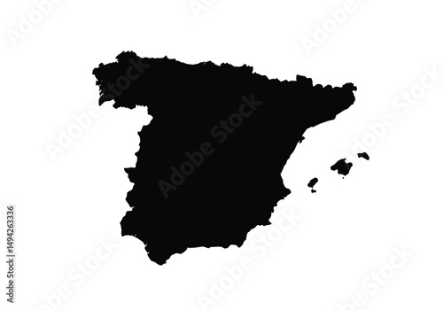 Spain silhouette. This image shows the black silhouette of the Spain map, with its country geographical shape and borders. Vector clipart illustration design.