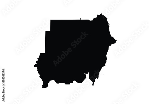 Sudan silhouette. This image shows the black silhouette of the Sudan map, with its country geographical shape and borders. Vector clipart illustration design.