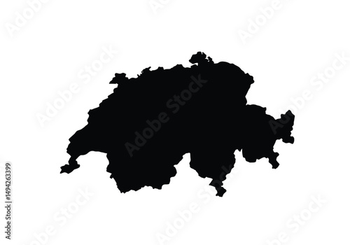Switzerland silhouette. This image shows the black silhouette of the Switzerland map, with its country geographical shape and borders. Vector clipart illustration design.
