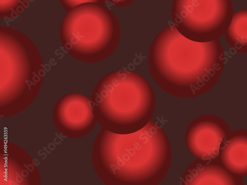 Colorful Floating Soft Balls Background. Red pearls flew in the sky. Abstract trendy stylish wallpaper background. 3D illustration. Vector pattern of red flying balls on a red background.