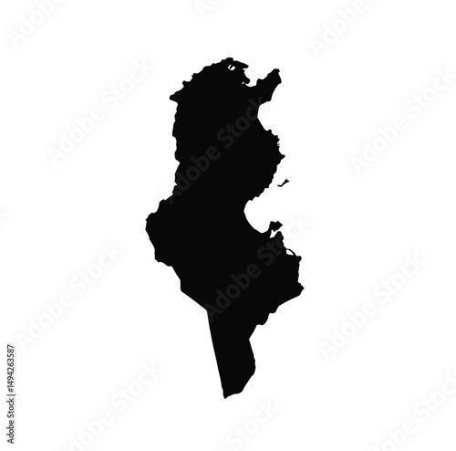 Tunisia silhouette. This image shows the black silhouette of the Tunisia map, with its country geographical shape and borders. Vector clipart illustration design.