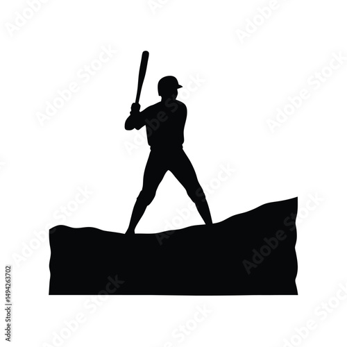 Silhouette of a baseball player ready to bat on a white background sports illustration