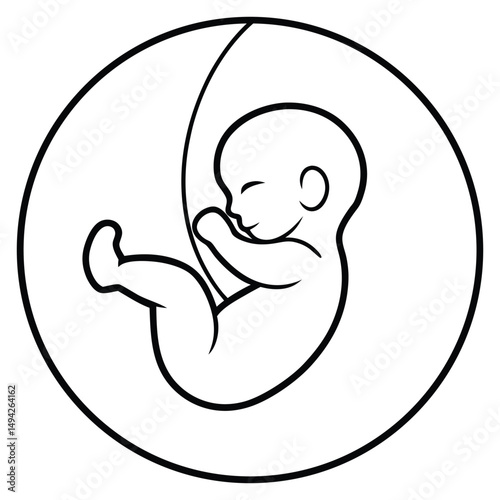 Minimalist Black and White Fetal Sketch Pregnancy Concept Art