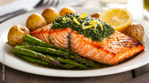 food, salmon, meal, fish, plate, dinner, grilled, chicken, meat, lunch, dish, healthy, seafood, vegetable, fried, vegetables, salad, gourmet, white, green, steak, red, cuisine, lemon, cooked