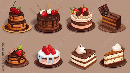 Set of sweets and desserts .chocolate pancakes, cheesecakes and chocolate slice cake