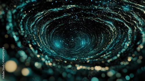 Wallpaper Mural A swirling vortex of teal and gold particles, resembling a cosmic tunnel or nebula, with a bright center and bokeh effect Torontodigital.ca