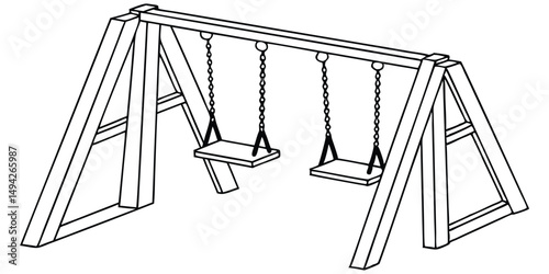 Hand-Drawn Wooden Swing Set Simple Outdoor Play Structure