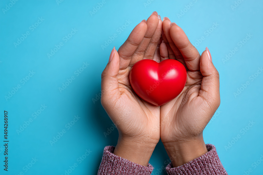 Obraz premium Hands, closeup heart sign, gesture or love symbol on background. Zoom, love and care icon with romance emoji for compassion, kindness and happiness for valentines 
