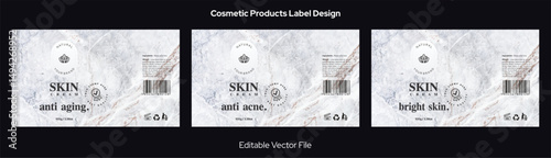 Skin care cosmetic labels marble background vector label set, cosmetic packaging design, premium label branding on marble background. Premium design illustrations Hair care, skin care face cream label