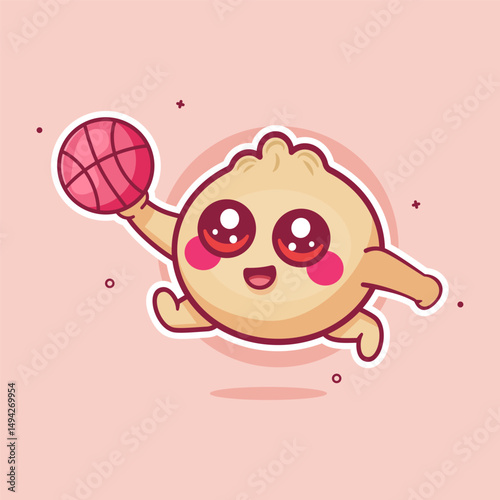funny dim sum food character mascot playing basketball isolated cartoon