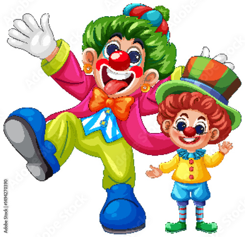Colorful Clown Duo in Playful Vector Style