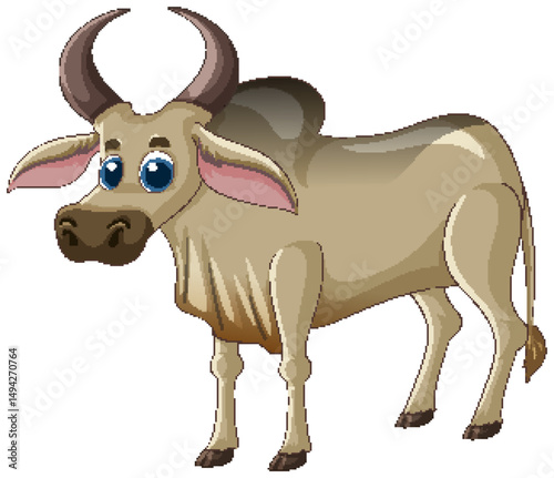 Cartoon Buffalo with Big Eyes and Horns