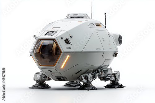 High-tech Mars exploration pod with retractable landing legs and panoramic cockpit, designed for planetary surface missions and mobility.