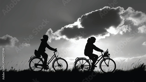 Cycling silhouette people