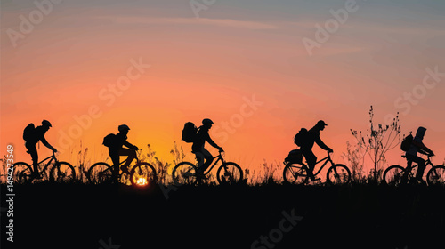 Cycling silhouette people