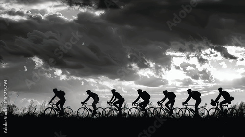 Cycling silhouette people