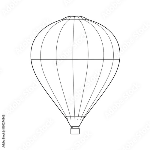 Detailed technical drawing of hot air balloon with labeled parts and measurements, showcasing structure and design elements