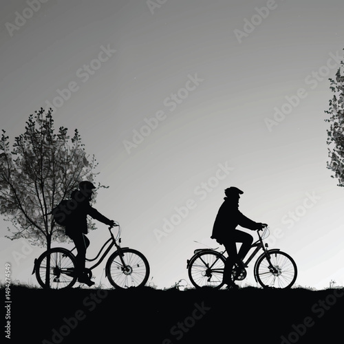 Cycling silhouette people
