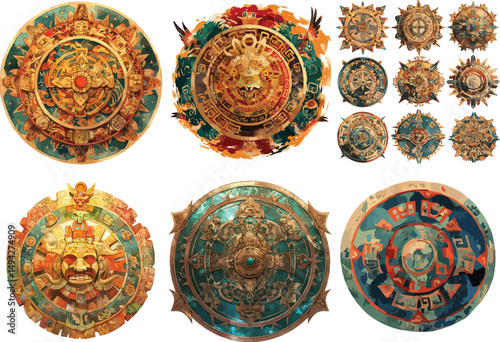aztec shield watercolor clipart