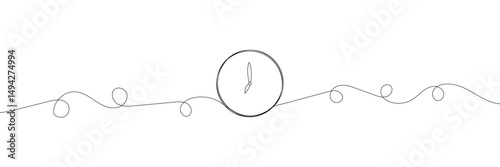 Continuous one line drawing Clock icon on white background. Vector Illustration .EPS 10 . 