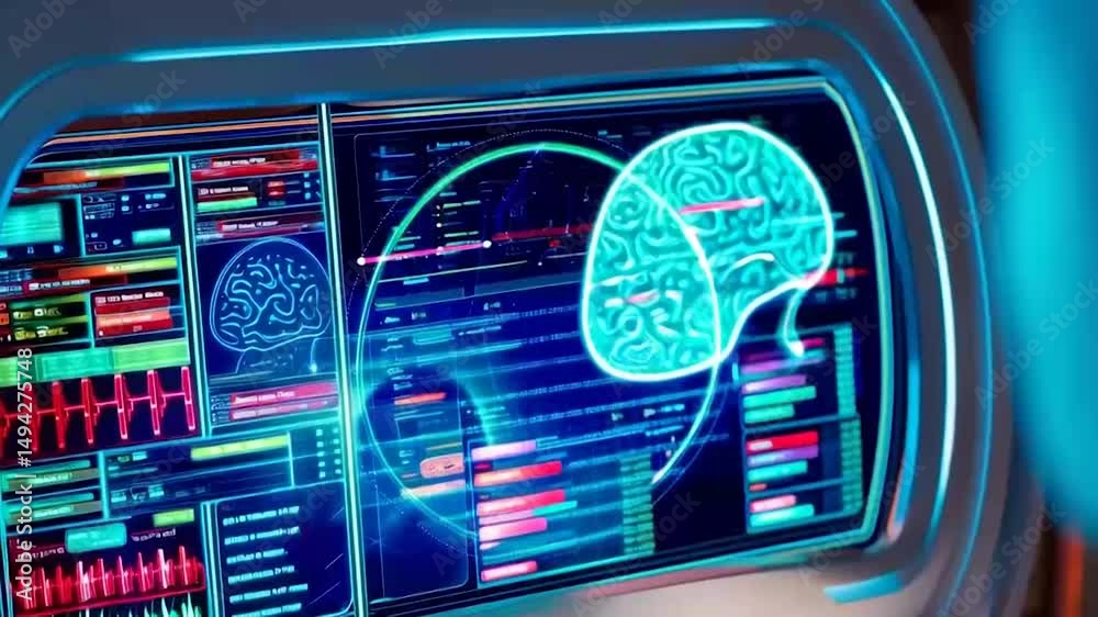 Brain scan screen animation showing a device scanning and displaying ...