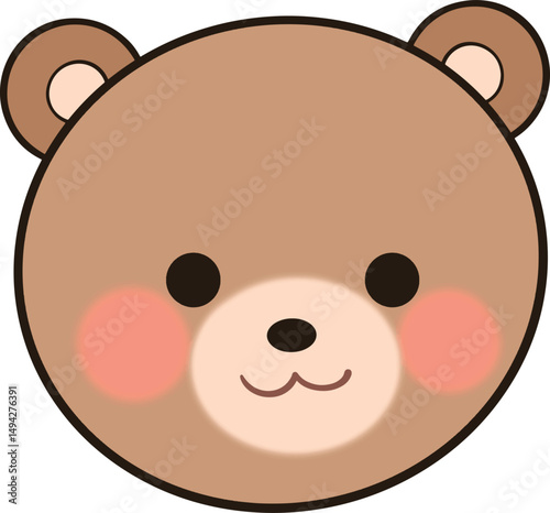 Cute cartoon bear face with pink cheeks