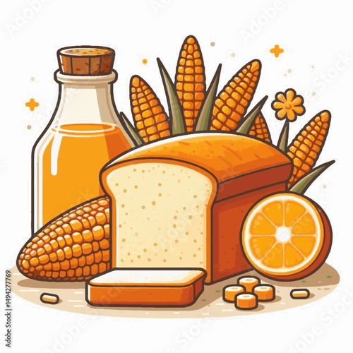 Cornucopia of sunshine Bread orange slice and golden corn abound