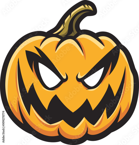 Eerie carved pumpkin with menacing expression perfect for Halloween decorations cartoon isolated on transparent background. Vector illustration.