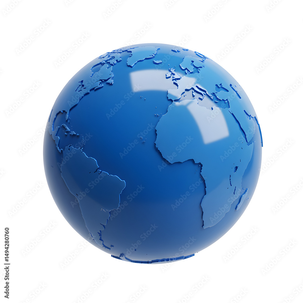 Fototapeta premium Blue Glossy Earth Globe 3D Render on Transparent Background