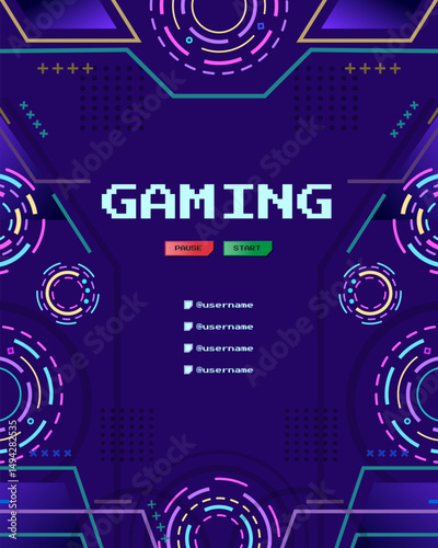 Futuristic Gaming Poster with HUD Interface and Tech Circles